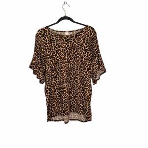 GRATEFUL HEARTS WOMENS LEOPARD PRINT SHORT SLEEVE BLOUSE BELL SLEEVE SIZE SMALL
